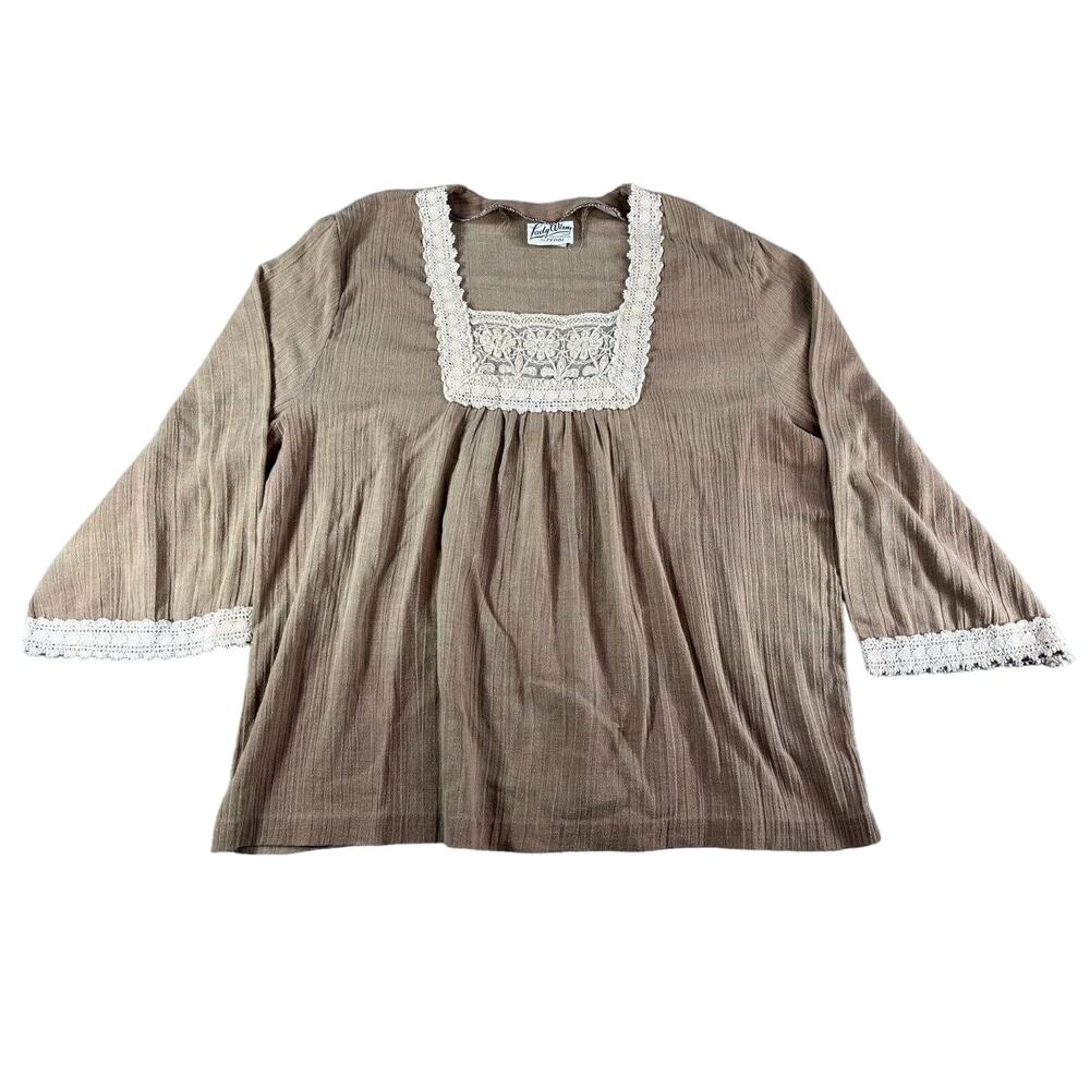 Lady Winn by Teddi Shirt Womens 46 (Large equiv) Vintage Woven Boho Square Neck
